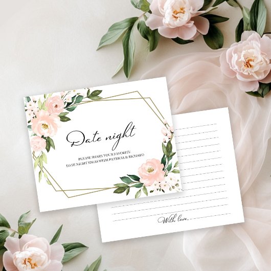 ピンク赤面フローラブライダルシャワー日付ナイトカード