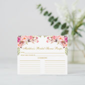 ピンク赤面フローラブライダルシャワー金ゴールドレシピカード アドバイスカード (スタンド正面)