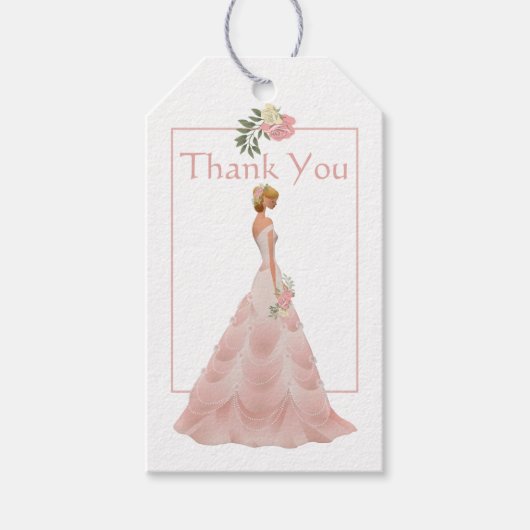 ピンク赤面フローラブライダルシャワー「ありがとう」 ギフトタグ (正面)