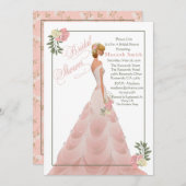 ピンク赤面フローラブライダルシャワー 招待状 (正面/裏面)