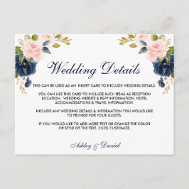 ピンク赤面フローラブルー結婚ズ詳細カード ポストカード