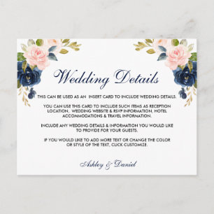 ピンク赤面フローラブルー結婚ズ詳細カード ポストカード