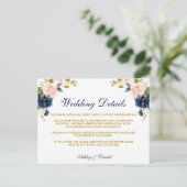ピンク赤面フローラブルー金ゴールド結婚ズ詳細カード ポストカード (スタンド正面)