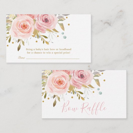 ピンク赤面フローラベビーシャワーボウラッフルヘッドバンド エンクロージャーカード (正面/裏面)
