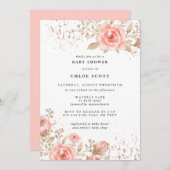 ピンク赤面フローラベビーシャワー招待状ガール 招待状 (正面/裏面)