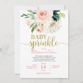 ピンク赤面フローラベビースプリンクルシャワー 招待状 (正面)
