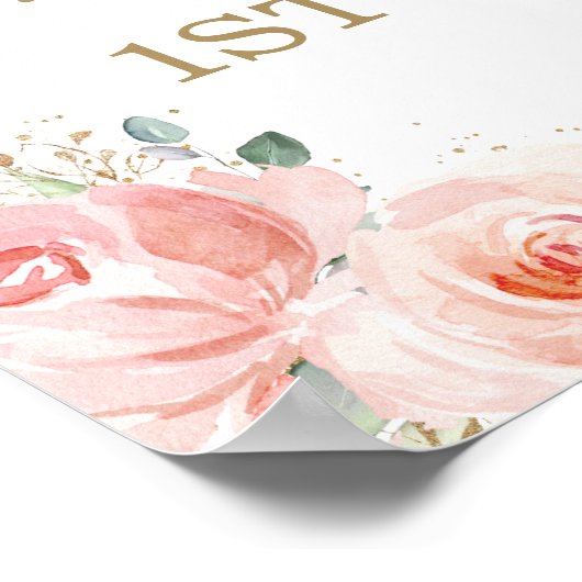 ピンク赤面フローラペンギン1歳の誕生日へようこそ ポスター (角)