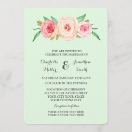 ピンク赤面フローラミント結婚式招待状 招待状