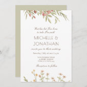 ピンク赤面フローラモダンデザインクリスチャン結婚ズ 招待状 (正面/裏面)