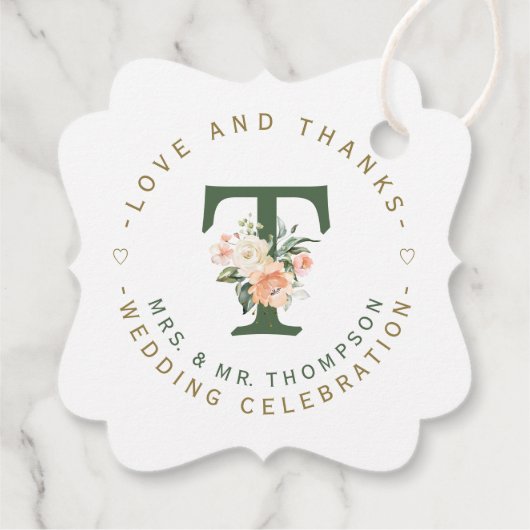 ピンク赤面フローラモノグラム結婚サーキュラー フェイバータグ (裏面)