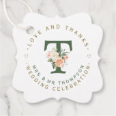 ピンク赤面フローラモノグラム結婚サーキュラー フェイバータグ (正面)