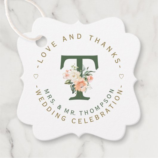 ピンク赤面フローラモノグラム結婚サーキュラー フェイバータグ (正面)