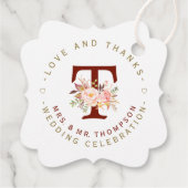 ピンク赤面フローラモノグラム結婚サーキュラー フェイバータグ (裏面)