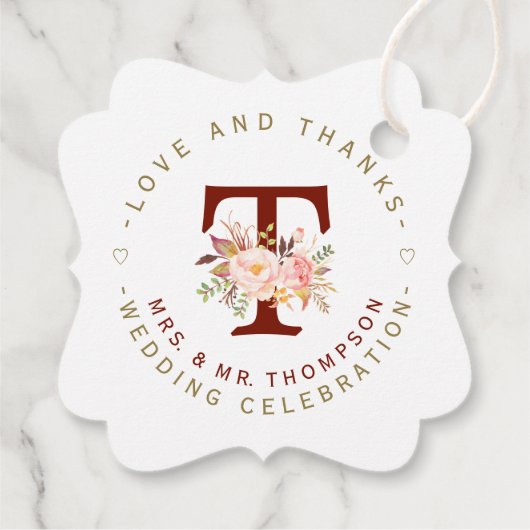 ピンク赤面フローラモノグラム結婚サーキュラー フェイバータグ (裏面)