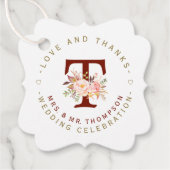 ピンク赤面フローラモノグラム結婚サーキュラー フェイバータグ (正面)