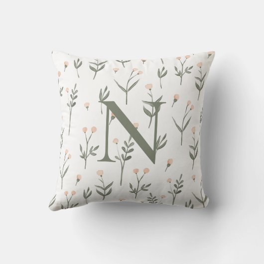 ピンク赤面フローラモノグラム繊細なワイルドフラワー クッション (裏面)