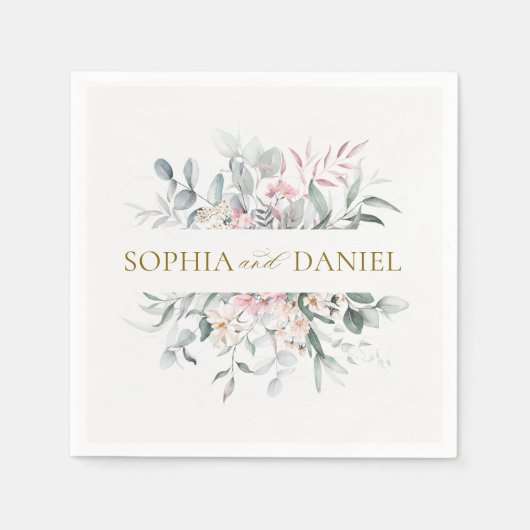 ピンク赤面フローラユーカリプタスボタニッ結婚クス スタンダードカクテルナプキン (正面)