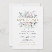 ピンク赤面フローラユーカリプタスボタニッ結婚クス セーブザデート (正面)
