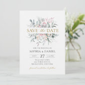 ピンク赤面フローラユーカリプタスボタニッ結婚クス セーブザデート (スタンド正面)