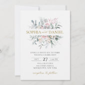 ピンク赤面フローラユーカリプタスボタニッ結婚クス 招待状 (正面)