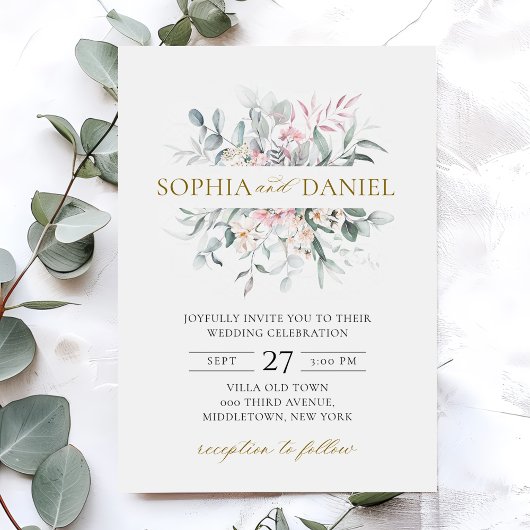 ピンク赤面フローラユーカリプタスボタニッ結婚クス 招待状