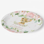 ピンク赤面フローラライオン誕生日ベビーシャワー ペーパープレート (アングル)