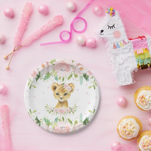 ピンク赤面フローラライオンCub誕生日ベビーシャワー ペーパープレート (パーティー)