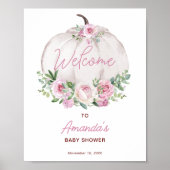 ピンク赤面フローラリトルカボチャベビーウェルカムサイン ポスター (正面)