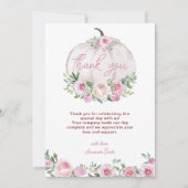 ピンク赤面フローラリトルカボチャ赤ちゃんシャワー サンキューカード (正面)