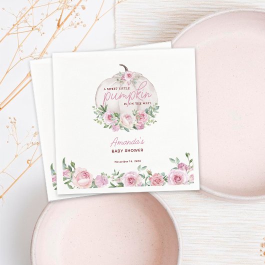 ピンク赤面フローラリトルカボチャ赤ちゃんシャワー スタンダードカクテルナプキン