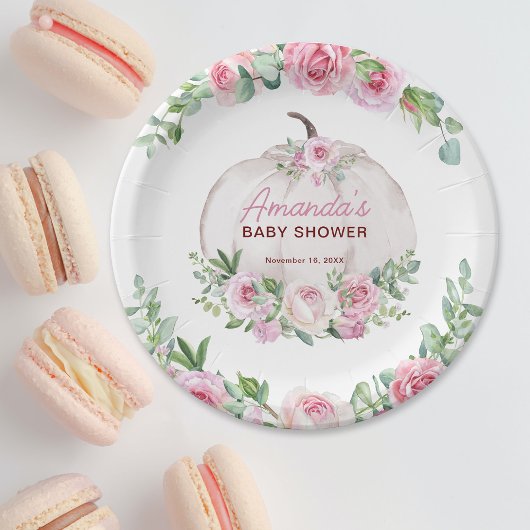 ピンク赤面フローラリトルカボチャ赤ちゃんシャワー ペーパープレート