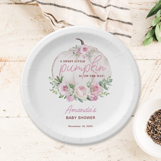 ピンク赤面フローラリトルカボチャ赤ちゃんシャワー ペーパープレート