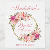 ピンク赤面フローラリースブライダルシャワー ワインラベル (シングルラベル)