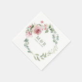 ピンク赤面フローラリース水色結婚の スタンダードカクテルナプキン (角)