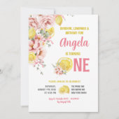 ピンク赤面フローラレモンスイートワン誕生日 招待状 (正面)