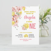 ピンク赤面フローラレモンスイートワン誕生日 招待状 (スタンド正面)