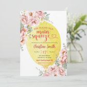 ピンク赤面フローラレモンメインスクイーズブライダルシャワー 招待状 (スタンド正面)