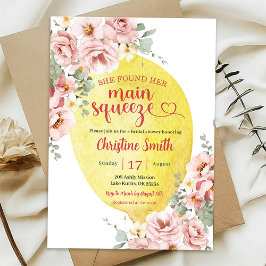 ピンク赤面フローラレモンメインスクイーズブライダルシャワー 招待状