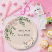 ピンク赤面フローラロマンチックエレガント緑 ペーパープレート (パーティー)