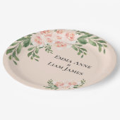 ピンク赤面フローラロマンチックエレガント緑 ペーパープレート (アングル)