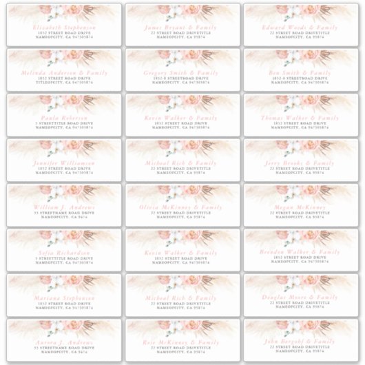 ピンク赤面フローラ個別ゲスト住所 シール (正面)