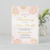 ピンク赤面フローラ女の子《キリスト教》洗礼式や命名式金ゴールド実在クロス 箔招待状 (立ち正面)