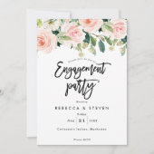 ピンク赤面フローラ婚約パーティの招待 招待状 (正面)