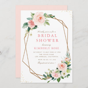ピンク赤面フローラ幾何ブライダルシャワー 招待状