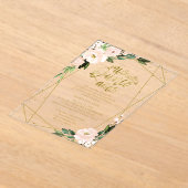 ピンク赤面フローラ幾何学模様クインセアニラ アクリル招待状 (レイダウン)