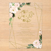 ピンク赤面フローラ幾何学模様クインセアニラ アクリル招待状 (正面)