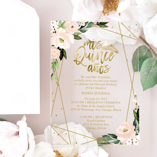 ピンク赤面フローラ幾何学模様クインセアニラ アクリル招待状