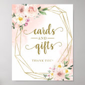ピンク赤面フローラ幾何学的カードとギフトサイン ポスター (正面)