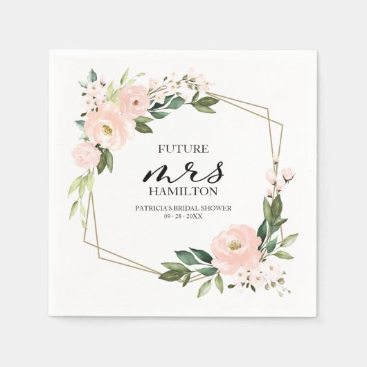 ピンク赤面フローラ幾何学的ブライダルシャワー スタンダードカクテルナプキン (正面)