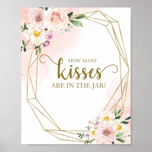 ピンク赤面フローラ幾何学記号の数キス ポスター (正面)